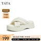 他她（TATA）云朵拖鞋黑色厚底一字帶女鞋外穿松糕底涼拖新款WBS01BT3 米白 37