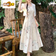 皮爾卡丹（pierre cardin）新中式2025年連衣裙夏漢服夏季套裝大碼小個(gè)子印花國風(fēng)裙子兩件套 杏色套裝 L 115-125斤