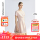 朗姿2025年夏季新款黑色氣質(zhì)收腰短袖女裙子法式高級(jí)感高知連衣裙 淡粉色 M