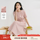 茵曼2025夏季女裝新款歐若風圓領抽褶腰帶棉質(zhì)混紡短袖氣質(zhì)連衣裙 淺粉色 L