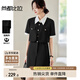 尚都比拉撞色翻領(lǐng)金屬扣短袖連衣裙女夏小香風(fēng)通勤松緊腰假兩件短款小黑裙