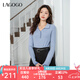lagogo撞色翻領(lǐng)藍(lán)色針織衫女拉谷谷2025秋季新款甜美通勤修身上衣 淺藍(lán)色 L