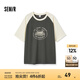 森馬（Semir）短袖T恤女中長(zhǎng)款圓領(lǐng)套頭衫寬松夏季拼色插肩袖圖案衣服時(shí)尚 白灰色調(diào)00312 M