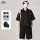 頂峰保羅（Dingfengbaoluo）休閑套裝夏季短袖短褲薄款寬松透氣運動(dòng)男士套裝TZ056黑色L