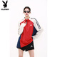 花花公子（PLAYBOY）半拉鏈撞色防曬訓(xùn)練服球衣情侶T恤吸濕速干冰絲涼感長(zhǎng)袖男女夏季 紅色 L