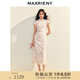 MAXRIENY中式繡花印花收腰連衣裙25夏季新款修身長裙改良旗袍裙 淺藕粉 S