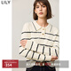 LILY冬新款女裝絞花肌理撞色條紋休閑POLO領(lǐng)針織衫毛衣女秋裝 604米白 M
