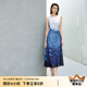 顏域撞色拼接夏季連衣裙女2025新款高級(jí)感獨(dú)特設(shè)計(jì)感過(guò)膝氣質(zhì)長(zhǎng)裙 藍(lán)花 L