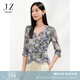 玖姿·安娜蔻優(yōu)雅淑女風紗羅褶皺收腰中袖修身上衣女2025夏季新款 花雪青 M