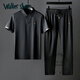 Walker Shop品牌運(yùn)動(dòng)休閑套裝男士商務(wù)短袖翻領(lǐng)高端絲滑無(wú)痕壓膠冰絲兩件套 黑色 2XL【建議160-175斤】