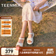 天美意一字帶涼鞋/拖鞋商場(chǎng)同款時(shí)尚舒適平底女鞋2025新款 涼鞋款-米白 36