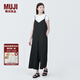 無印良品（MUJI） 女式 易干彈力泡泡紗 背帶褲 女裝夏季連體褲吊帶BC2JRA4S 黑色 M （160/84A）