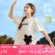 ASK JUNIOR女童短袖T恤夏裝兒童珍珠開叉蝴蝶結(jié)休閑純棉T恤 白色 160 