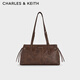 CHARLES&KEITH25秋季新品復(fù)古油蠟皮繩結(jié)單肩腋下包七夕禮物CK2-20782673 Distressed Coffee咖啡色 M