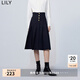 LILY春新款女裝復(fù)古赫本風(fēng)顯瘦百褶氣質(zhì)高腰A字半身裙小個子 411藏青 L