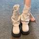 貞喜氣 女靴新款2025復(fù)古中筒靴子春秋小短靴低幫短筒靴馬丁靴 38