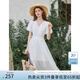 范思藍(lán)恩法式泡泡袖V領(lǐng)修身顯瘦連衣裙女夏季2025新款裙子2394 月光白 M