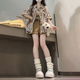 朦朧杏微胖女生穿搭套裝肚子遮肉小個(gè)子夏天三件/韓系學(xué)院 三件裝格紋+內(nèi)搭上衣+牛仔短褲 XL