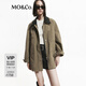 MO&Co.外套秋可拆皮領(lǐng)挺括中性獵裝夾克工裝口袋MBD3COT002 藤綠色 XS 155