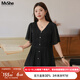 MsShe【高級感雪紡衫】大碼女裝2025夏裝胖mm法式小衫短袖V領(lǐng)上衣 黑色現貨 3XL
