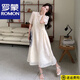 羅蒙（ROMON）高端時尚大碼新中式國風(fēng)刺繡改良旗袍連衣裙女夏季甜美氣質(zhì) 米白色 L 建議80-120斤