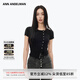 ANN ANDELMAN官方直營不對稱短袖修身小開衫短袖修身毛針織外套女 黑色 S