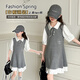 G.DUCKKIDS2025新款夏季韓版甜美背帶裙女童洋氣連衣裙百搭學(xué)院風(fēng)裙子 灰色 120 cm