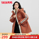 鴨鴨佟麗婭同款羽絨服女2024冬季新款連帽中長(cháng)款收腰顯瘦派克服外套 橘色 L