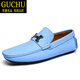 古楚意大利風(fēng)品牌輕奢GUCHU豆豆鞋男士H扣真皮夏季樂(lè )福鞋一腳蹬皮鞋男 藍色 43 (265mm) 國際輕奢品牌
