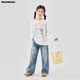 moonkids童裝女童牛仔褲2025秋季新款兒童闊腿褲中大童秋裝直筒寬松長(cháng)褲子 兩件套【19626白色長(cháng)袖T恤+13229藍色牛仔褲】 160 cm