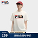 FILA 斐樂官方男子針織短袖衫2025夏新款狐貍刺繡休閑舒適純棉T恤 云菇白-WT XL 180/100A/XL