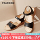 意爾康坡跟涼鞋媽媽鞋中老年皮涼鞋女外穿沙灘鞋 28055W 黑色 38