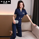 足浴技師工作服夏天套裝美容師女高端連衣裙養生館氣質(zhì)美容院足療 藏青色褲裝 XXL