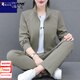 啄木鳥中老年運動套裝女春秋2025新款媽媽拉鏈衛(wèi)衣外套休閑三件套 灰綠【無印花】 外套+短袖+長褲 2XL(125-140斤)
