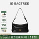 BAGTREE【明星同款】包包樹奶盒包植鞣皮新輕奢單肩斜挎Hobo女包七夕禮物 檀黑色-中號(hào)【磁吸拉鏈款】 高級(jí)小眾