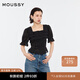 moussy 女裝新品甜美森系春游方領(lǐng)泡泡袖襯衫女028HSZ30-0561 020黑色 M 00002