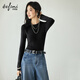 伊芙麗（eifini）蔣欣代言圓領(lǐng)100%可機洗羊毛打底衫女裝修身2025秋裝新款 黑色 圓領(lǐng) M 105-115斤