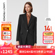 朗姿【Basic衣櫥】純羊毛職業(yè)輕商務(wù)西裝外套春春新氣質(zhì)款西服 夜幕黑色2 L