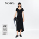 MO&Co.連衣裙2025夏新品解構(gòu)扭結(jié)高腰收腰短袖正肩前短后長(zhǎng)MBE2DRS002 黑色 S /160