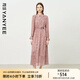 顏域碎花襯衫連衣裙女2025新款早秋長(zhǎng)袖收腰過(guò)膝女士氣質(zhì)雪紡長(zhǎng)裙 粉花 XL