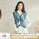 兩三事新中式盤扣針織馬甲女秋冬季新款無袖外搭背心梵高朵朵向陽(yáng) 藍(lán)色 M