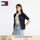 TOMMY JEANS【張元英同款】25新款春夏女裝圓領(lǐng)麻花短袖針織開(kāi)衫