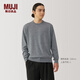 無印良品（MUJI）男式 羊毛可水洗高針距圓領(lǐng)毛衣 男士冬季男款長袖針織衫AA0PDA4A 灰色 XL （180/104A）