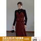 獨(dú)束大碼女裝復(fù)古吊帶連衣裙女秋冬新款胖mm荷葉邊遮肚顯瘦內(nèi)搭裙 磚紅色(dy) XL