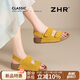 ZHR反絨牛皮涼鞋女夏季復(fù)古透氣勃肯鞋女軟底搭扣女鞋 IL02 黃色39