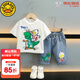 G.DUCKKIDS小黃鴨聯(lián)名兒童奧特曼衣服套裝男童夏裝寶寶短袖t恤牛仔褲兩件套 白色恐龍奧特曼套裝 120 尺碼5~6歲【110-120cm】