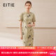 愛特愛（EITIE）【新中式印花旗袍連衣裙】復古優(yōu)雅2025夏季新款戰(zhàn)袍女裙B2507614 墨綠41 L (165)