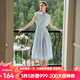 Olrain【時(shí)尚通勤套裝】條紋襯衫+半裙夏季女裝2025新款兩件套衣服 藍(lán)條紋 M