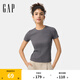 Gap女裝2025春季新款刺繡logo羅紋彈力短袖T恤簡約常規(guī)上衣761951 灰色 M (165/84A) 亞洲尺碼