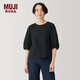 無印良品（MUJI） 女式 易干平紋五分袖罩衫短袖t恤上衣女款內(nèi)搭女裝秋季 BC2K2C4A 黑色 L 165/88A